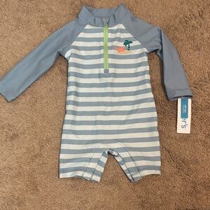 Carter's Blue and Gray Striped Kids Swim One Piece